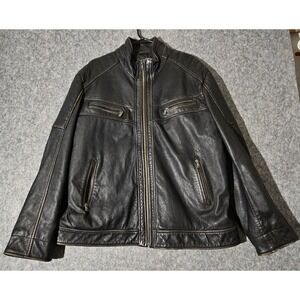 Overland Full Zip Black Leather Jacket Mens Size XL